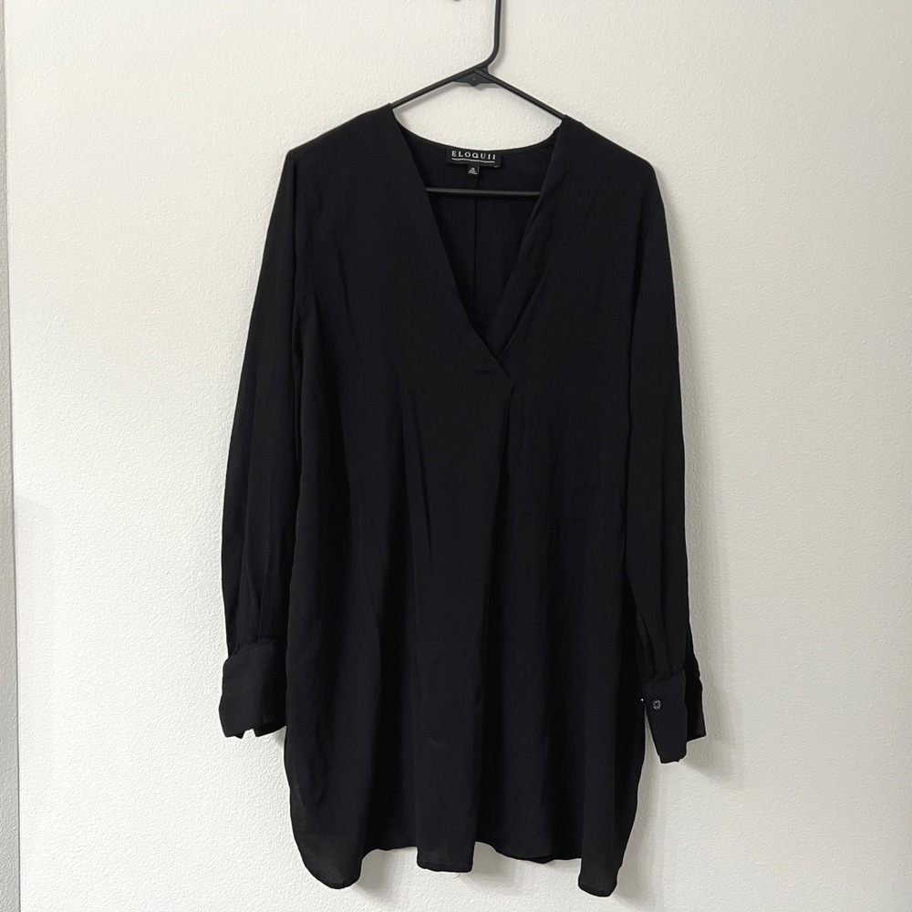 Eloquii Womens 20 Black V Neck Viscose Tunic Blouse Long Sleeve Plus Size
